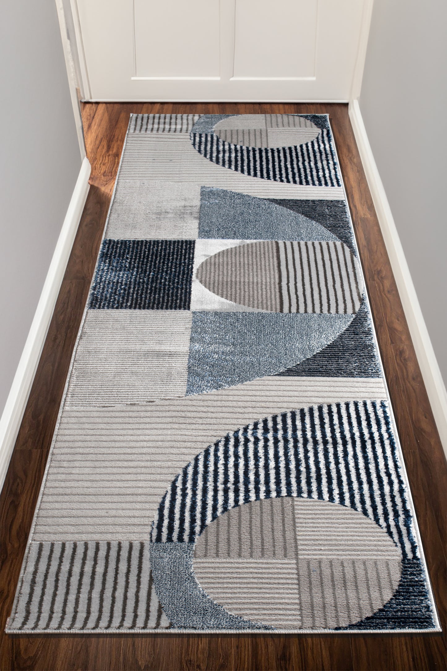 Blue Grey Geometric Living Room Bedroom Area Rug