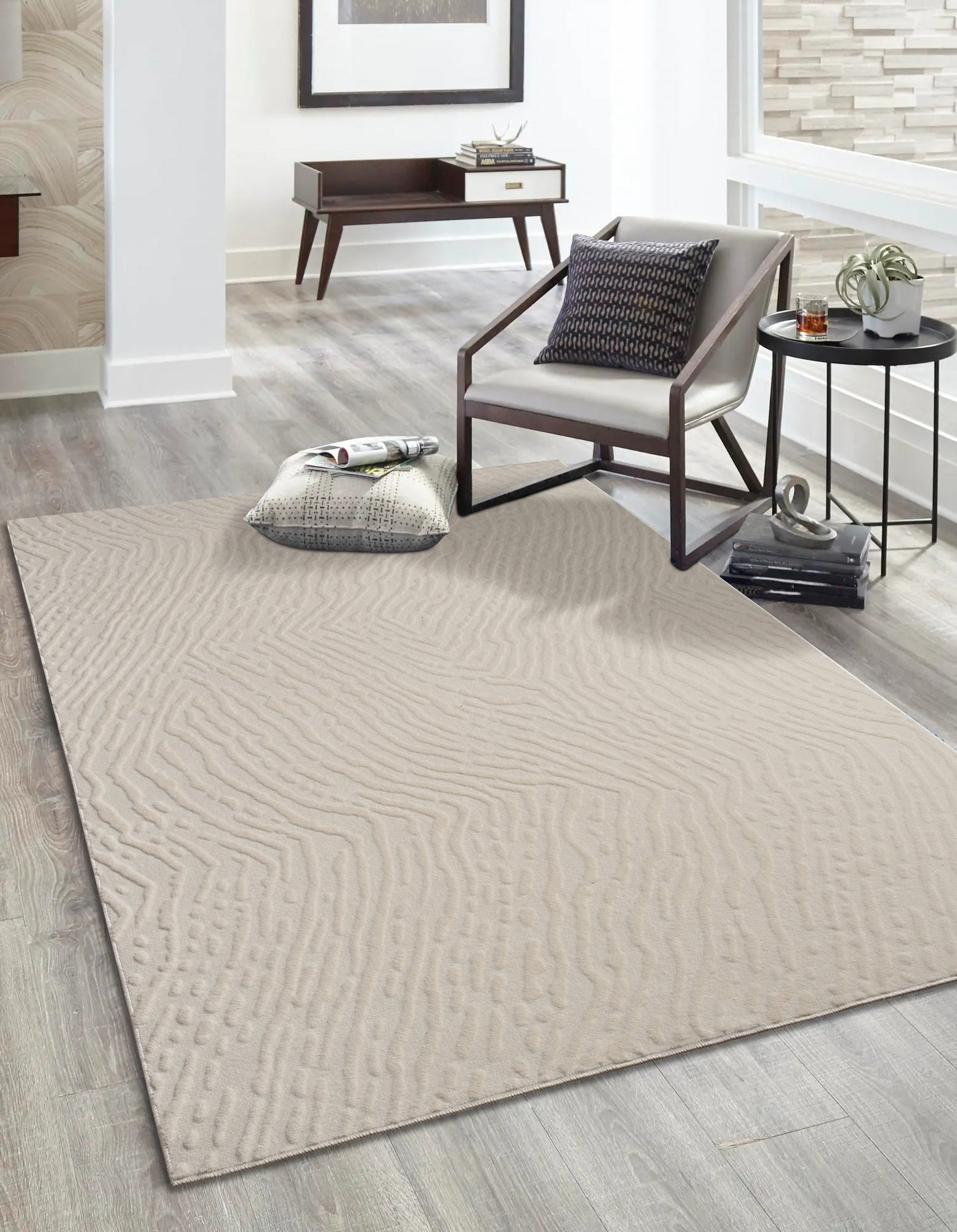 Cream Textured Fluffy Soft Machine Washable Area Rug For Living Room, Bedroom