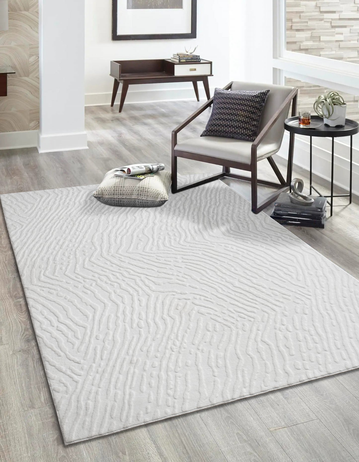 White Textured Fluffy Soft Machine Washable Area Rug For Living Room, Bedroom