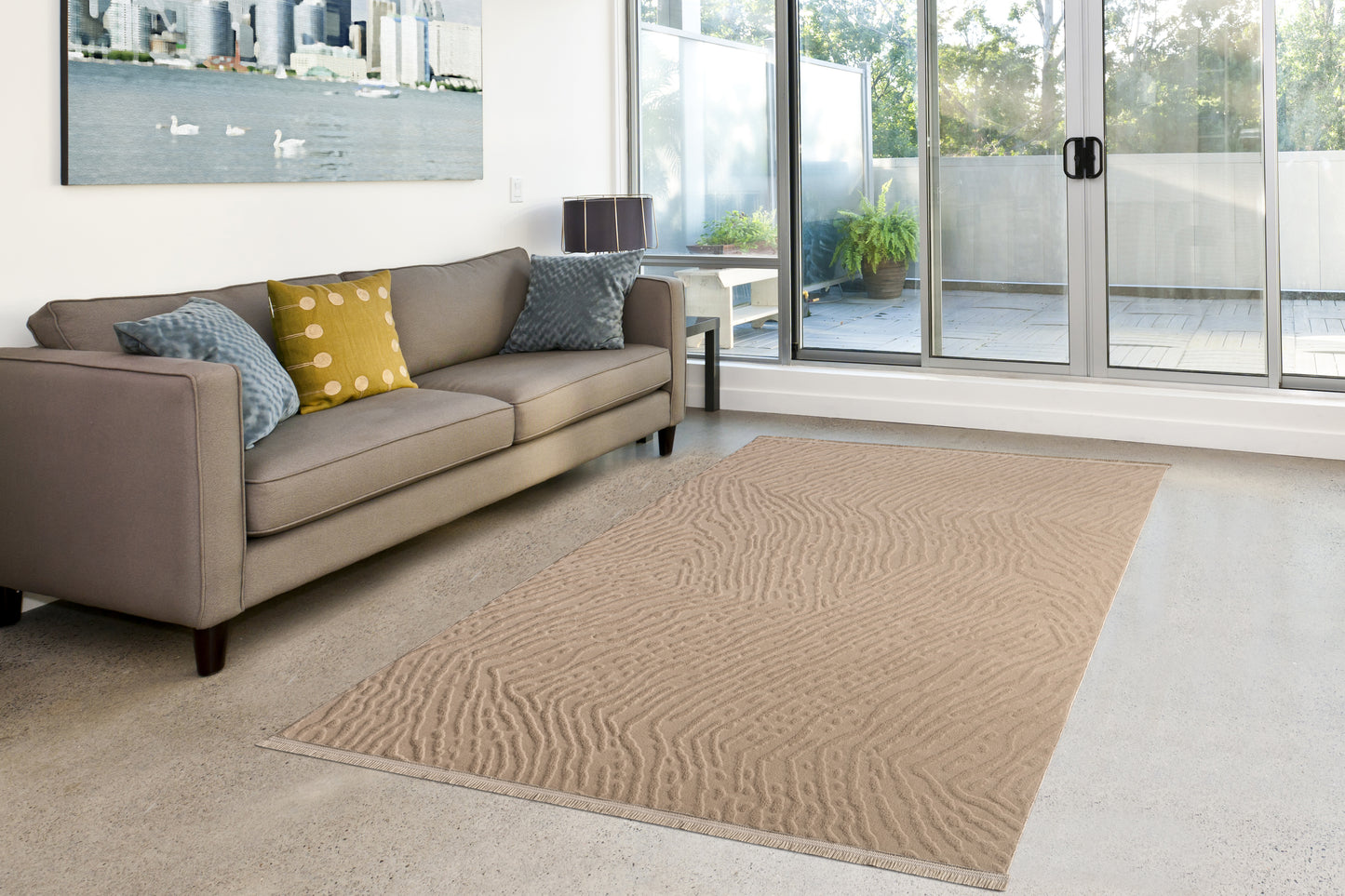 Beige Textured Fluffy Soft Machine Washable Area Rug For Living Room, Bedroom