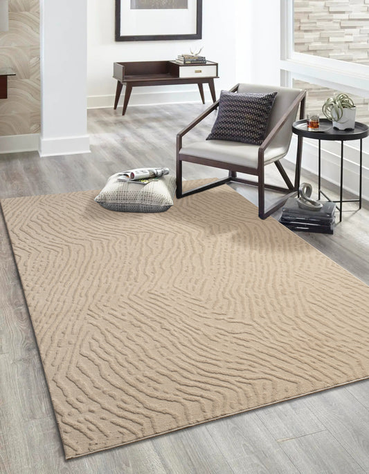 Beige Textured Fluffy Soft Machine Washable Area Rug For Living Room, Bedroom