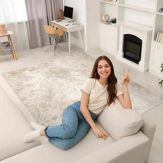 Ladole Rugs Abstract Pattern Home Decor Indoor Area Rug - Premium Carpet for Living Room, Bedroom, Dining Room, Kitchen, and Office - Cream