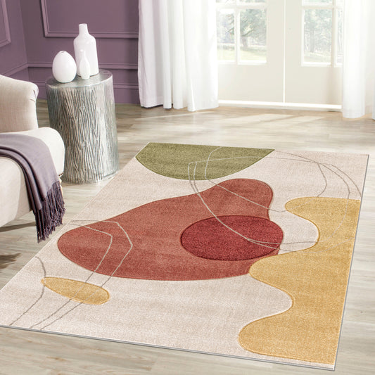 Red Mustard Green Textured Abstract Living Room Bedroom Area Rug