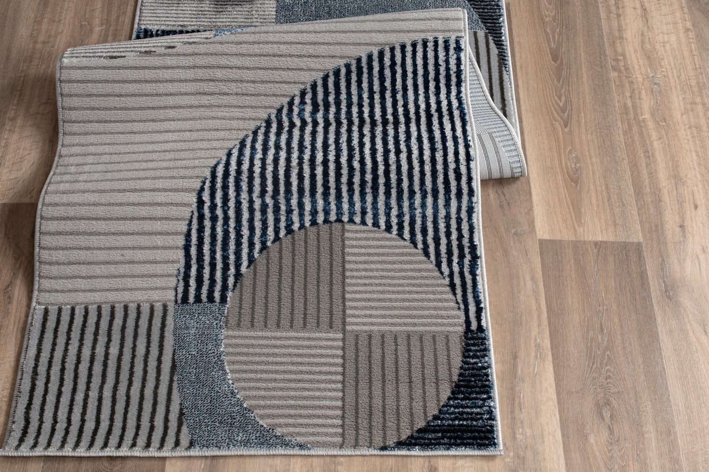 Blue Grey Geometric Living Room Bedroom Area Rug