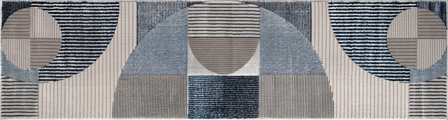 Blue Grey Geometric Living Room Bedroom Area Rug