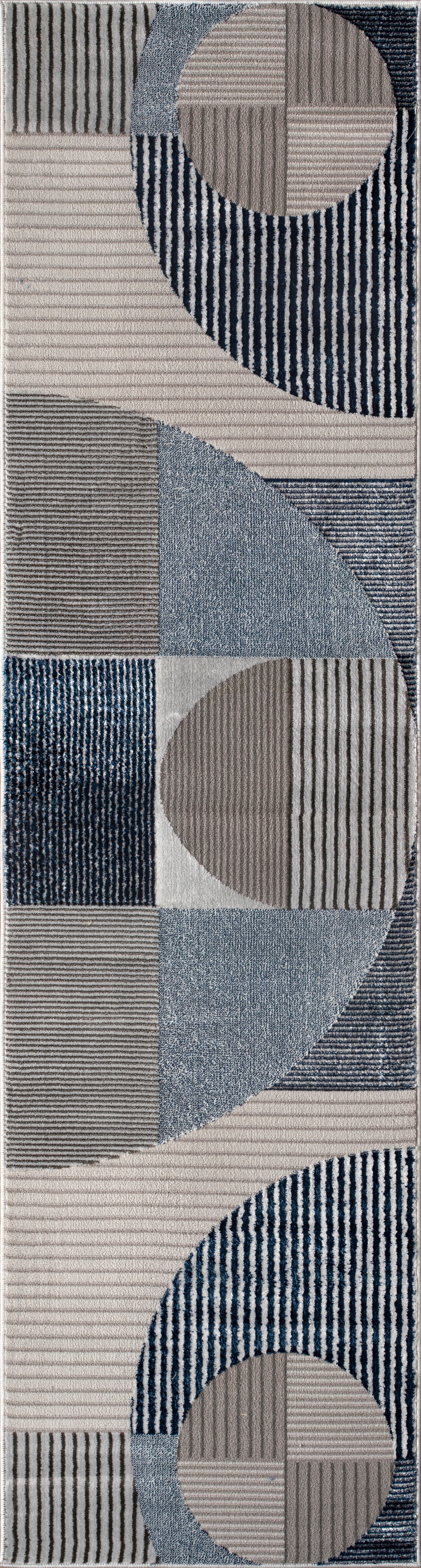 Blue Grey Geometric Living Room Bedroom Area Rug