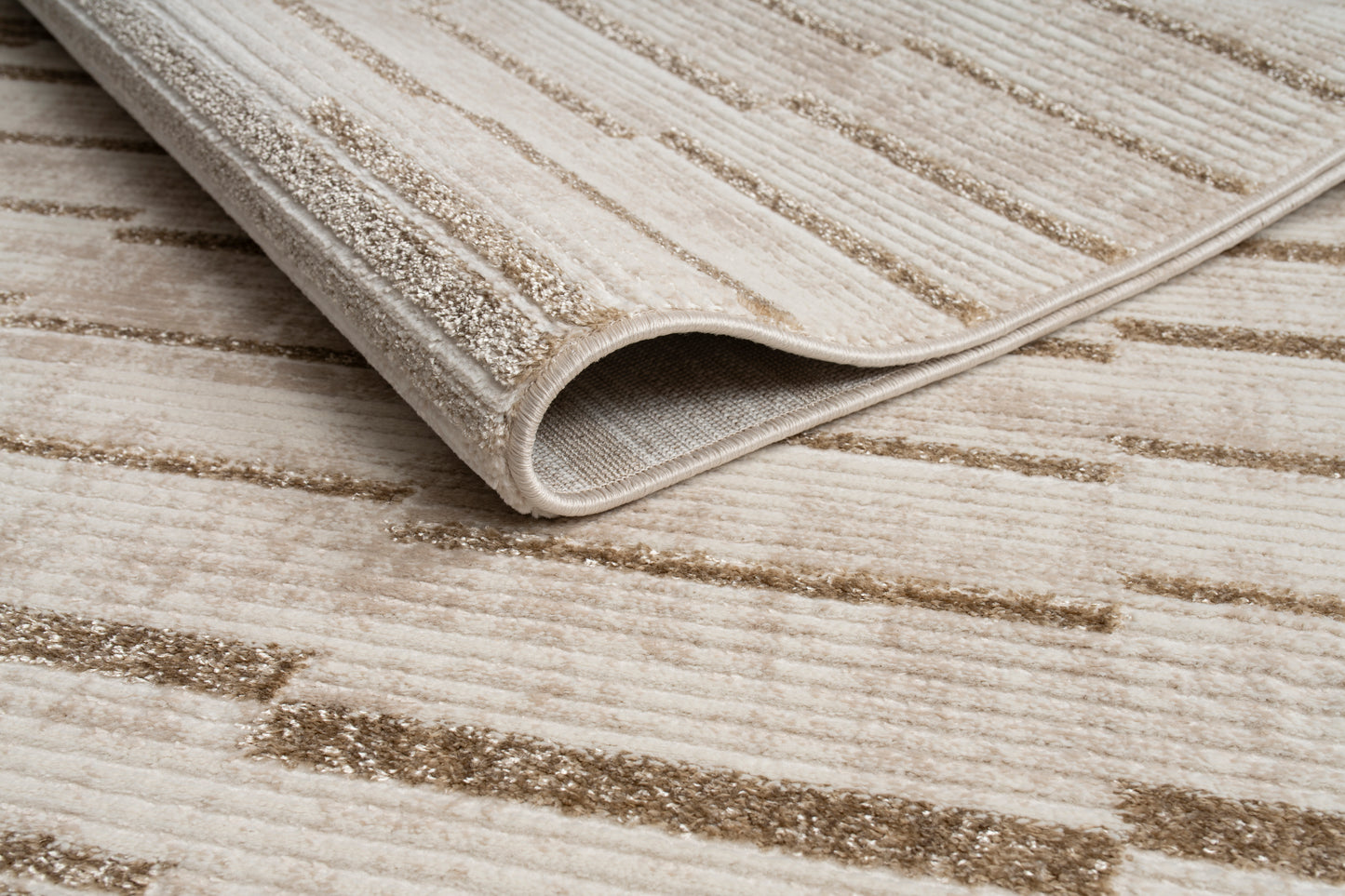 Beige Brown Abstract Striped Living Room Bedroom Area Rug