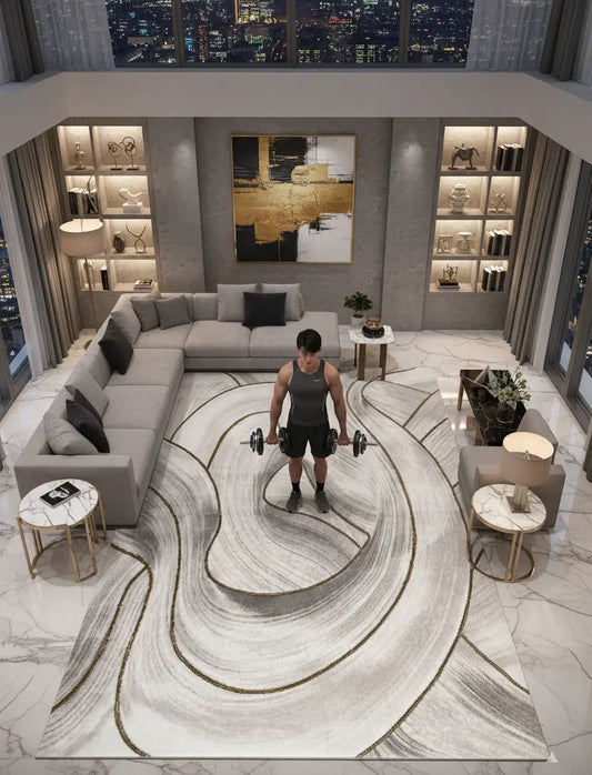 Grey Gold Abstract Luxury Modern Minimalist Contemporary Area Rug