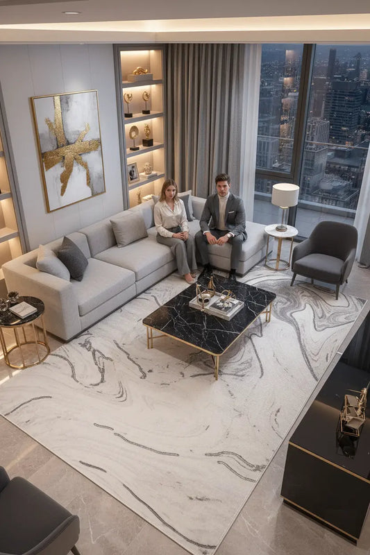 Grey Beige Abstract Luxury Modern Contemporary Area Rug