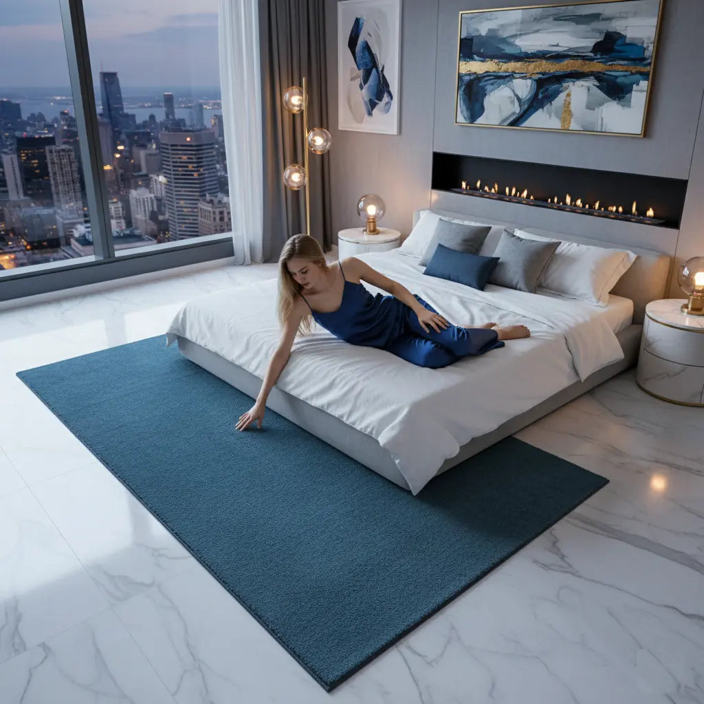 Blue Fluffy Soft Machine Washable Area Rug For Living Room, Bedroom