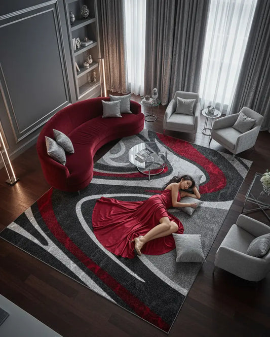 Ivory Dark Gray Spirals Area Rug Red