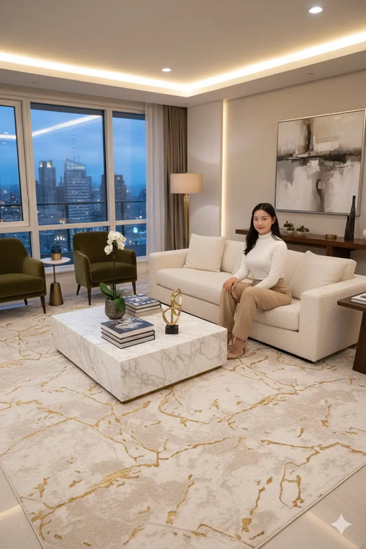Gold Beige Abstract Luxury Premium Minimalist Modern Contemporary Living Room Bedroom Area Rug