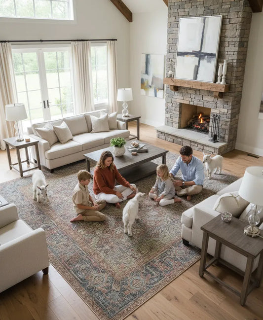 Multicolor Bordered Cotton and Polyster Machine Washable Traditional Rustic Area Rug