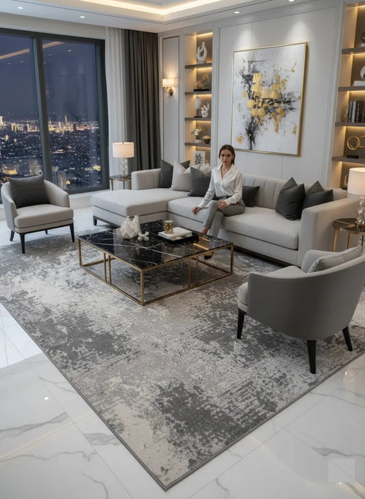 Grey Ivory Abstract Rustic Minimalist Modern Area Rug For Living Room, Bedroom