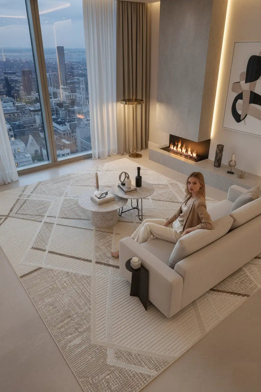 Beige Brown Abstract Living Room Bedroom Area Rug