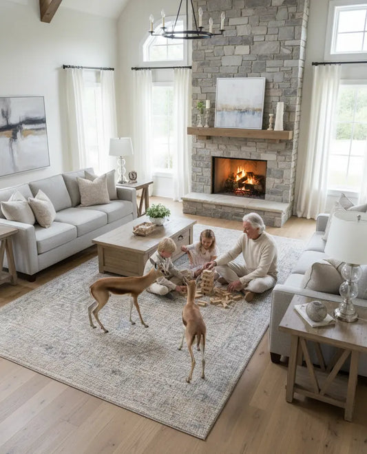 Grey Ivory Cotton and Polyster Machine Washable Traditional Rustic Area Rug