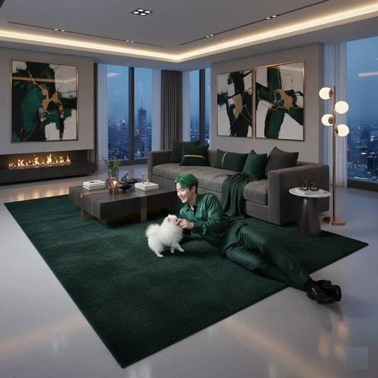 Green Fluffy Soft Machine Washable Area Rug For Living Room, Bedroom