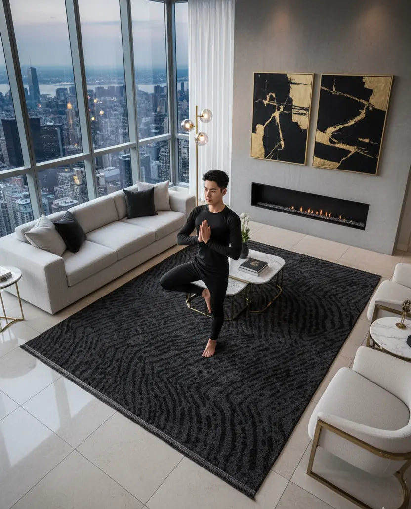 Anthrasite Grey Textured Fluffy Soft Machine Washable Area Rug For Living Room, Bedroom