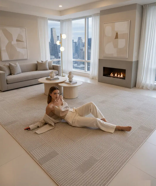 Beige Textured Living Room Bedroom Area Rug