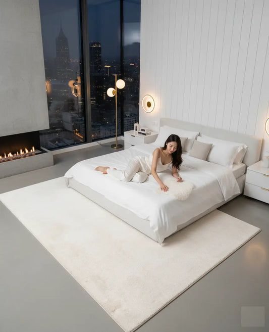 Cream Fluffy Soft Machine Washable Area Rug For Living Room, Bedroom