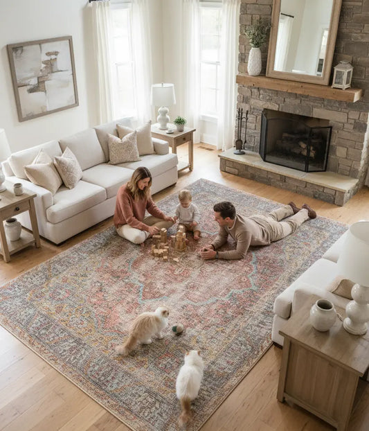 Terra Red Cotton and Polyster Machine Washable Traditional Rustic Area Rug
