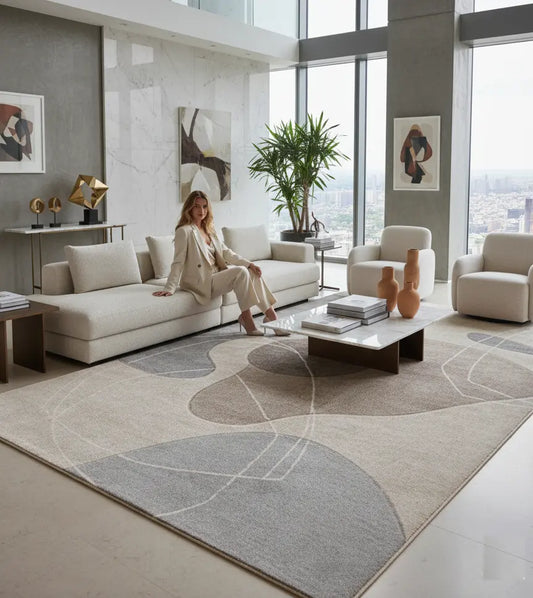 Blue Grey Beige Textured Abstract Living Room Bedroom Area Rug