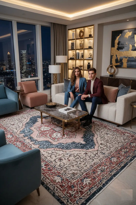 Barbara Red Blue Traditional Oriental Area Rug For Living Room, Bedroom