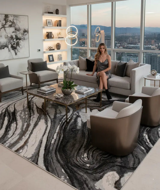 Grey Ivory Earth Abstract Living Room Bedroom Area Rug