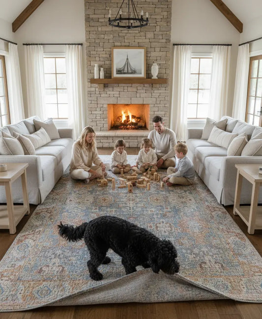 Blue Multicolor Boho Cotton and Polyster Machine Washable Traditional Rustic Area Rug