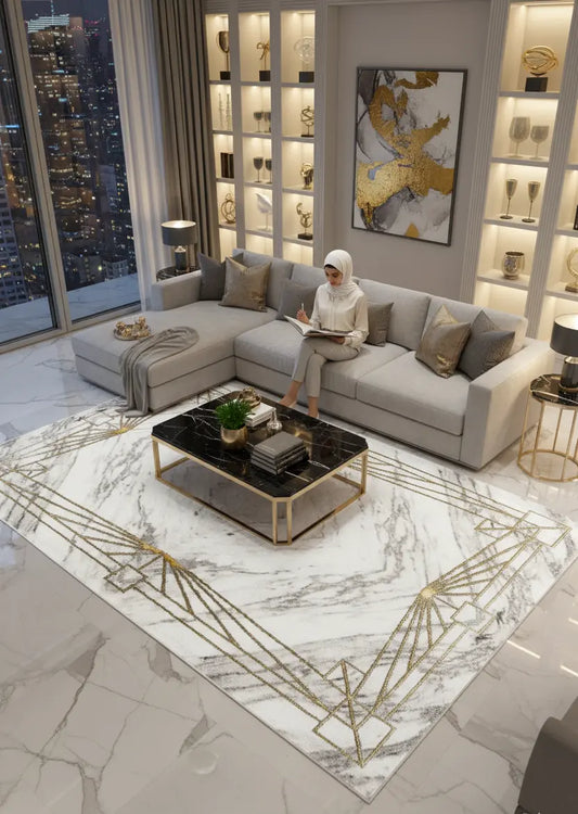 Grey Gold Abstract Bordered Luxury Modern Contemporary Area Rug