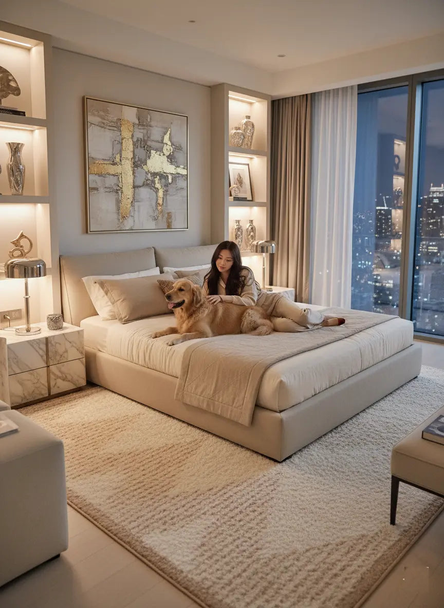 Cream Beige Abstract Fluffy Thick Shaggy Area Rug For Living Room, Bedroom