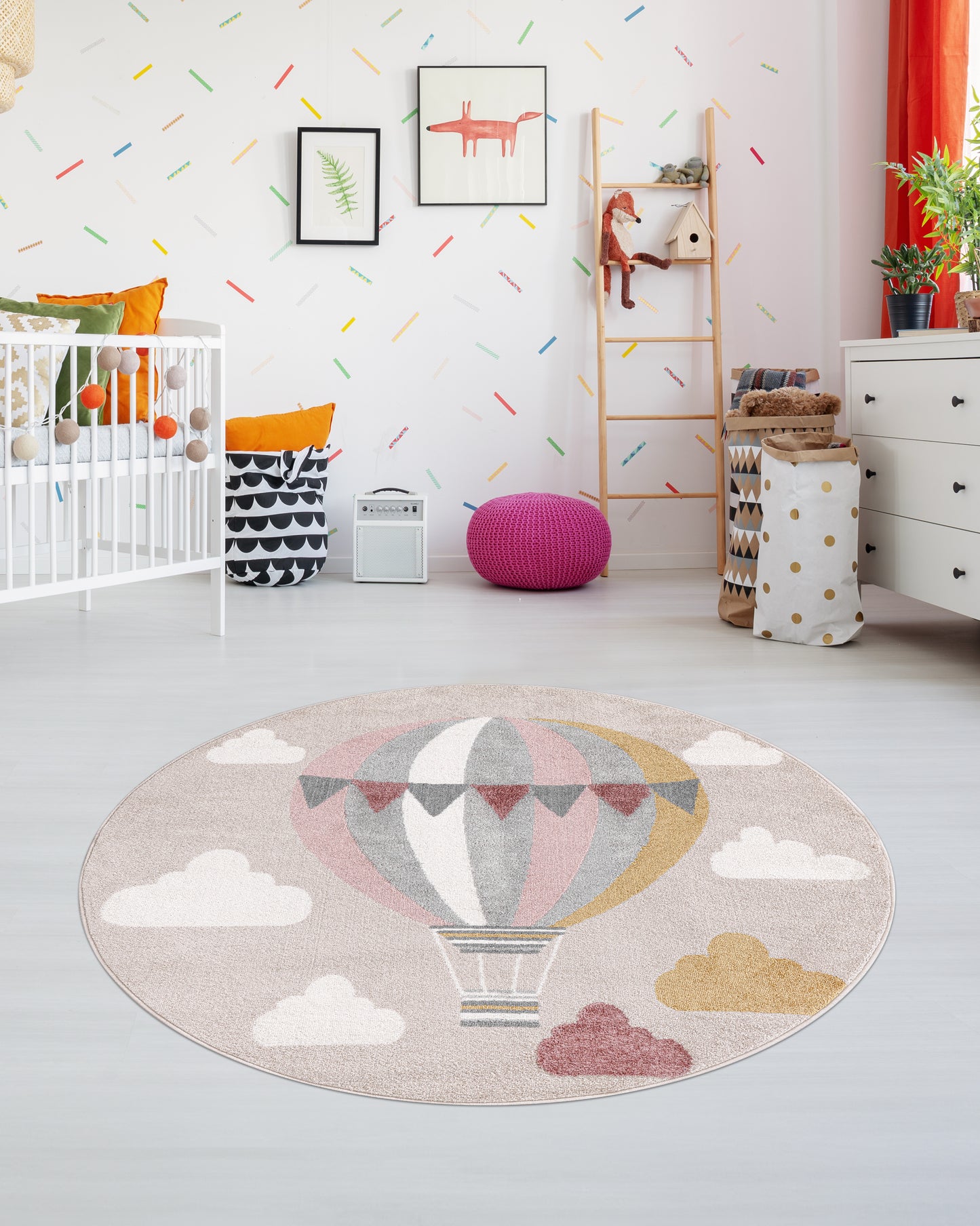 Colorful Baloon and Cloud Kids Nursery Play Area Bedroom Area Rug