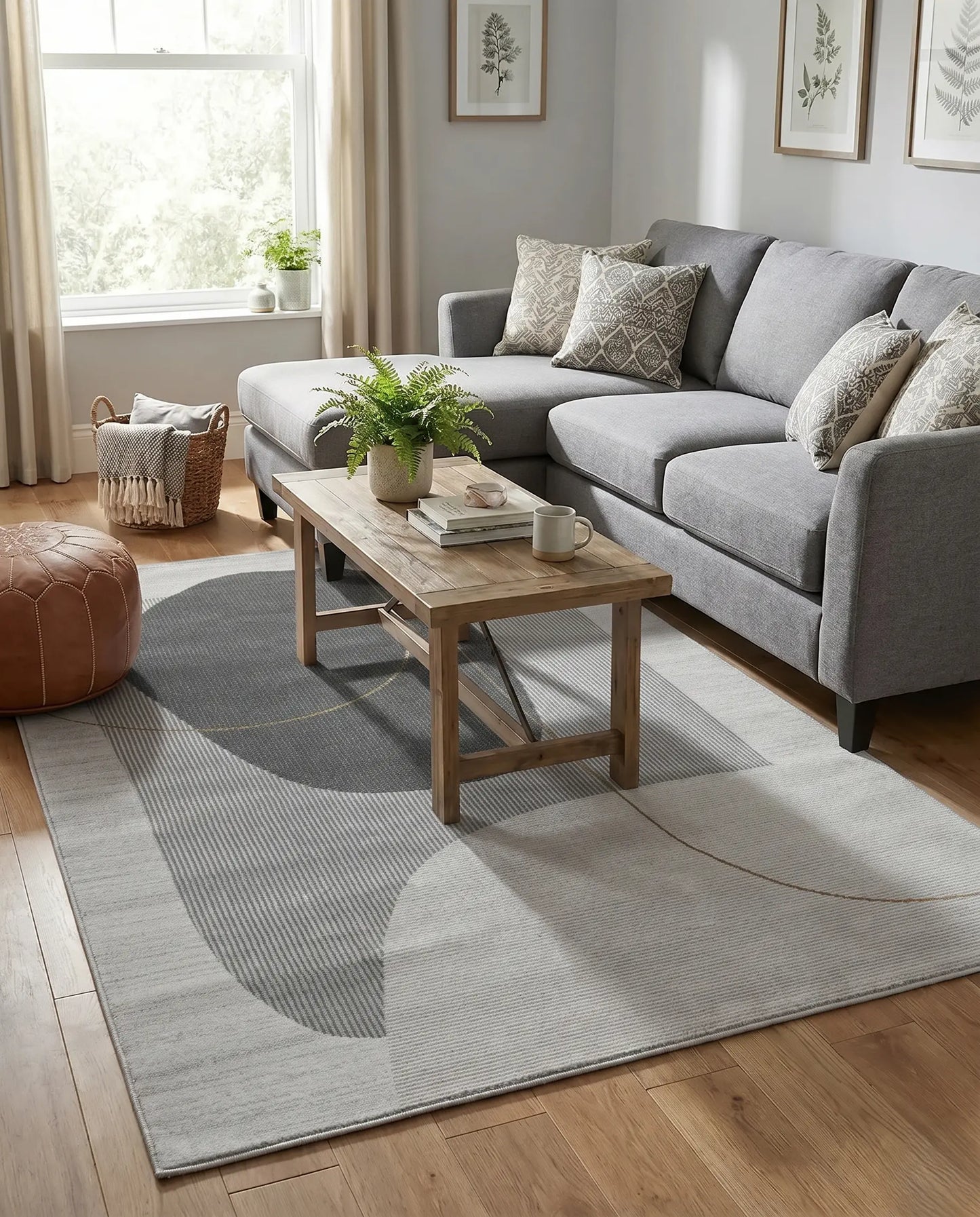 Gold Grey Geometric Modern Living Room Bedroom Area Rug