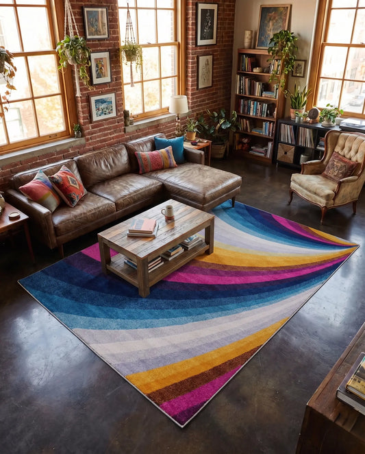 Opal Rainbow Abstract Area Rug — Colorful Modern Indoor