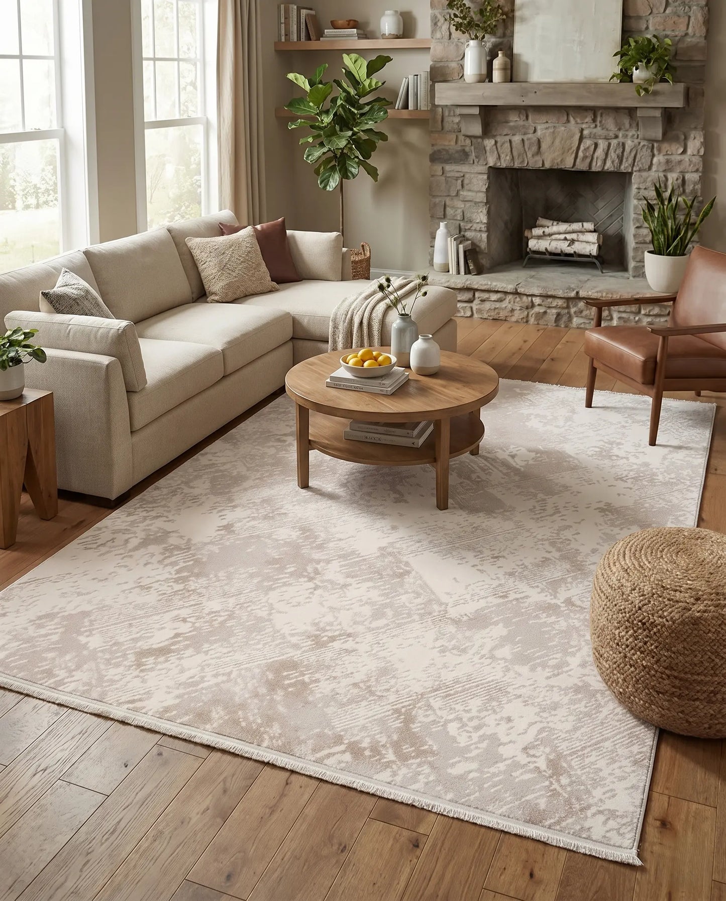 Cream Abstract Area Rug for Living Room & Bedroom — Modern Luxury, Built to Last