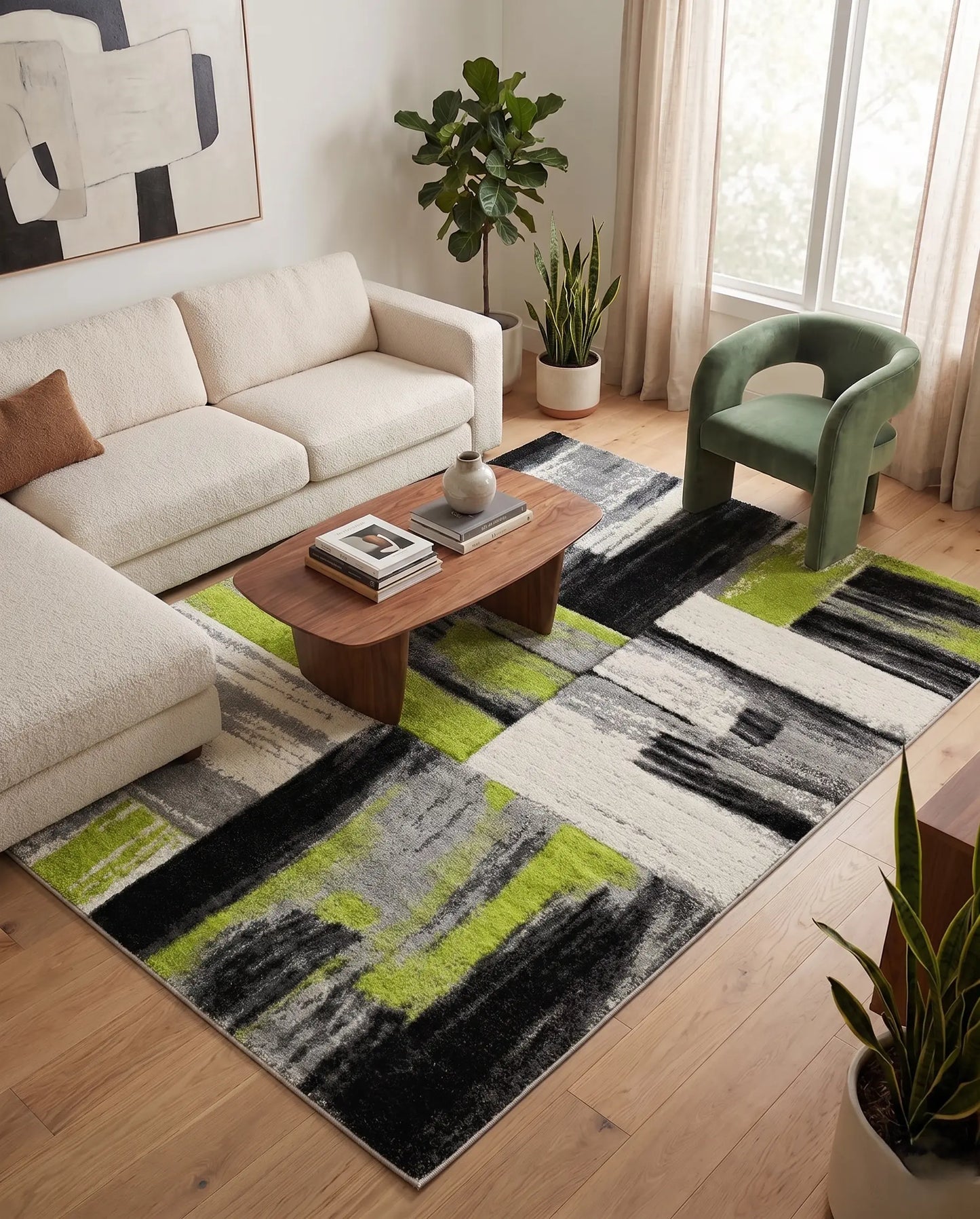 Copper Abstract Area Rug Grey Green