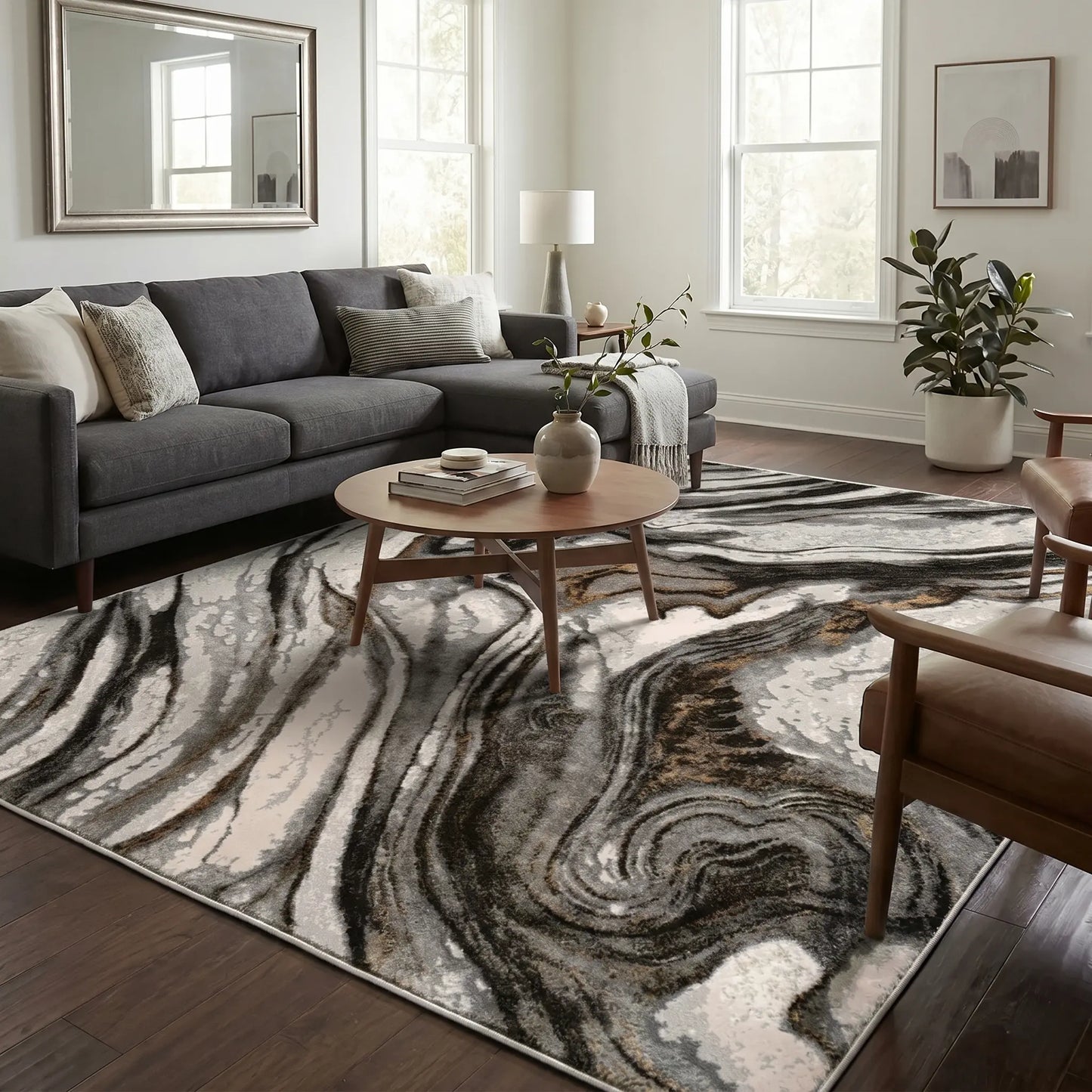 Grey Ivory Earth Abstract Living Room Bedroom Area Rug