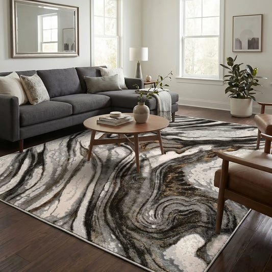 Grey Ivory Earth Abstract Living Room Bedroom Area Rug