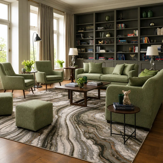 Green Ivory Earth Abstract Living Room Bedroom Area Rug