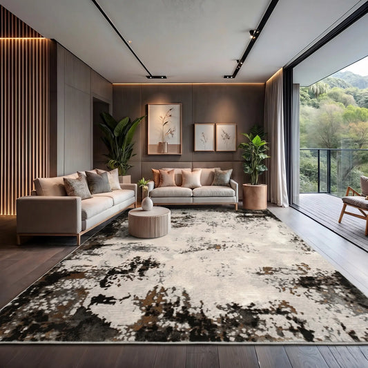 Anthracite Grey Beige Ivory Abstract Modern Living Room Bedroom Area Rug