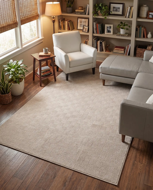 Ivory Beige Minimalist Living Room Bedroom Area Rug