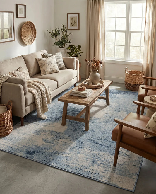Logan Unique Ivory Rustic Blue Area Rug