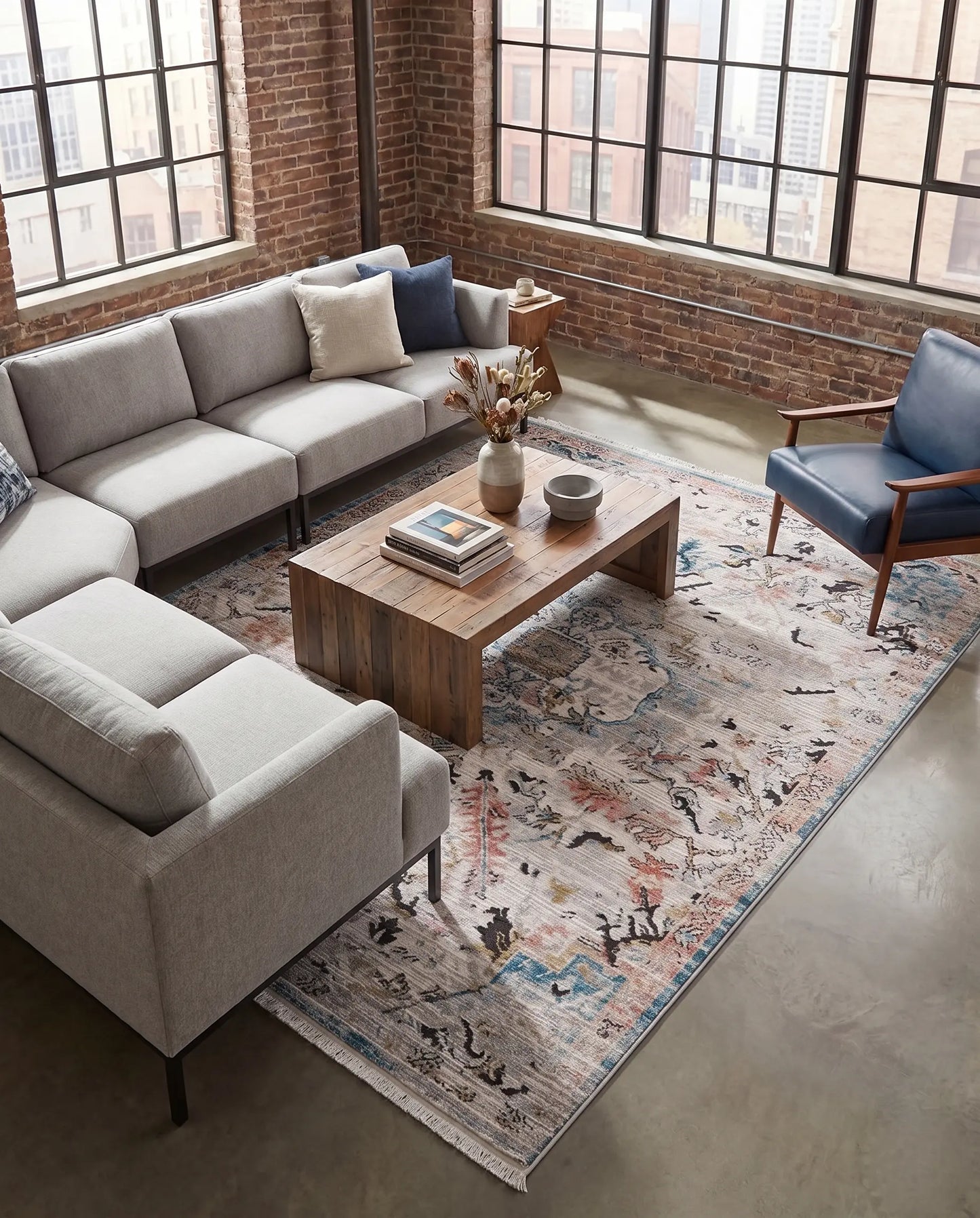 La Dole Rugs Traditional Persian Oriental Distressed Teal Turquoise Ivory Grey Red Orange Area Rug