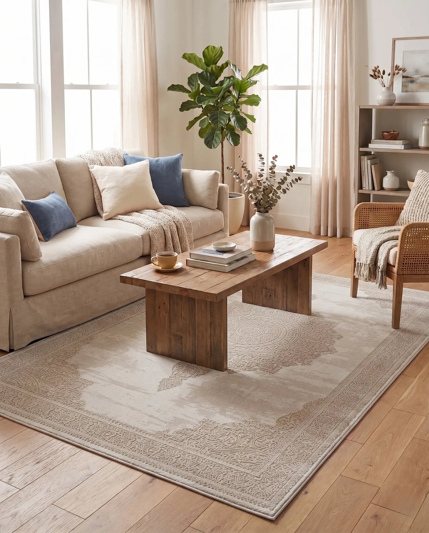 Beige Persian Traditional Living Room Area Rug
