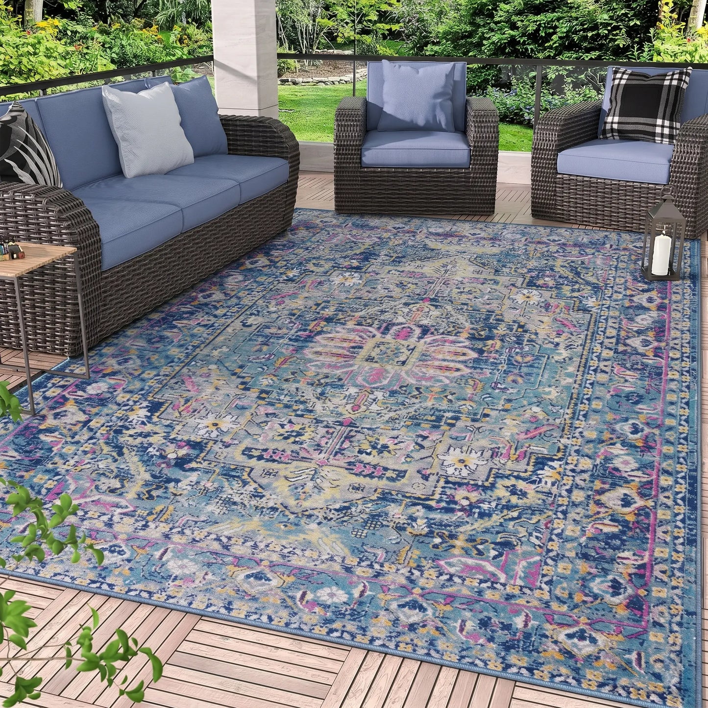 Rowen Blue Persian Area Rug — Coastal Color, Indoor & Outdoor