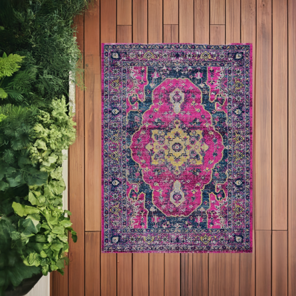 ladole rugs timeless collection beverly pink purple traditional indoor outdoor polypropylene runner area rug carpet 4x6, 4x5 ft Small Carpet, Home Office, Living Room, Bedroom
