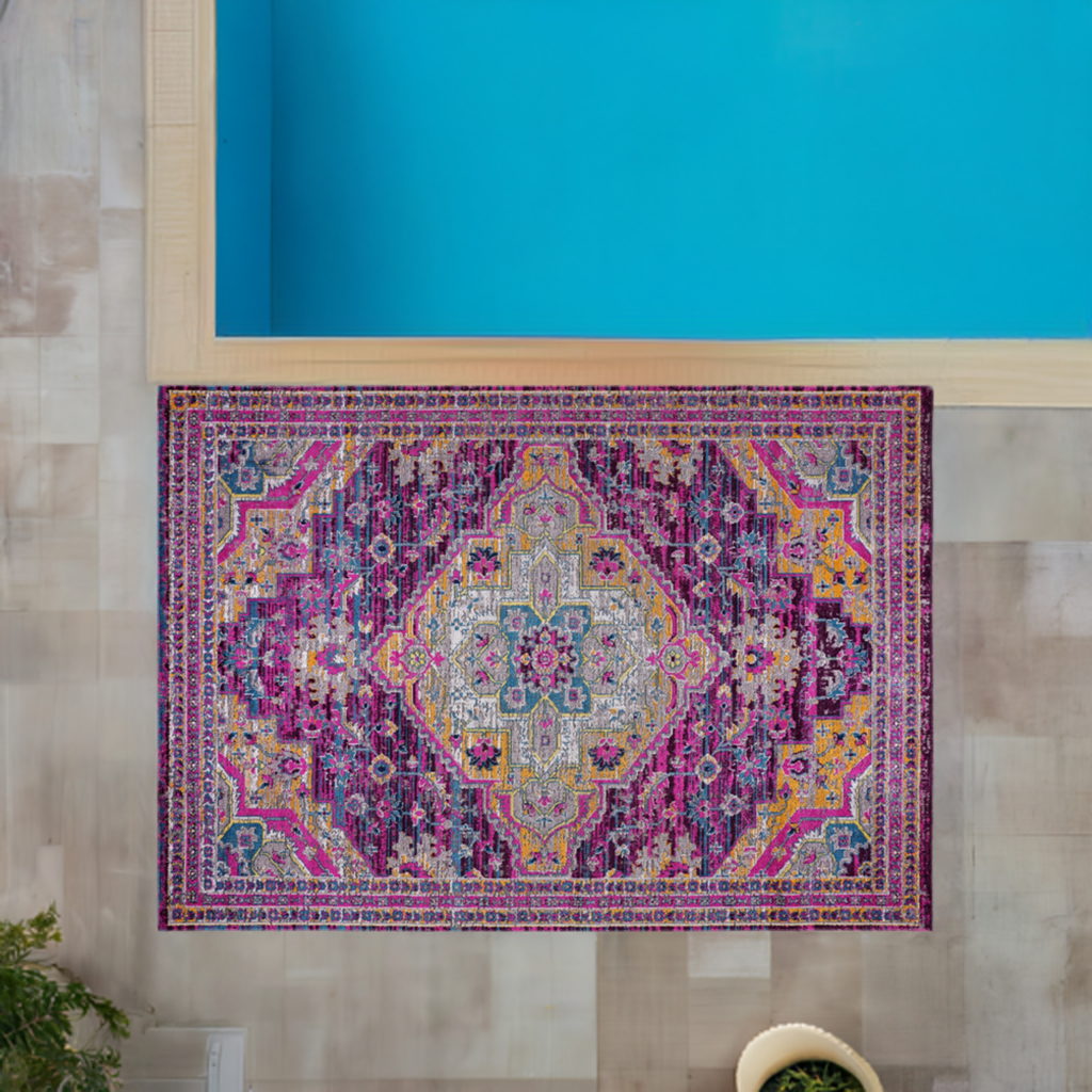 pink purple traditional indoor outdoor area rug for patio porch balcony 6x8, 6x9 ft Living Room, Bedroom, Dining Area, Kitchen Carpet