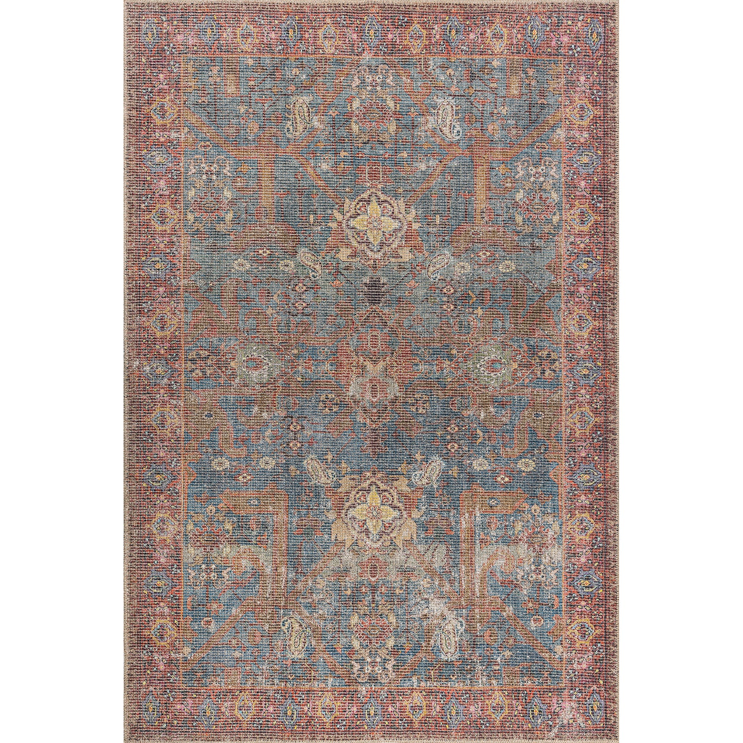 blue dark red boho cotton and polyster machine washable traditional rustic area rug 2x8, 3x10, 2x10 ft Long Runner Rug, Hallway, Balcony, Entry Way, Kitchen, Stairs