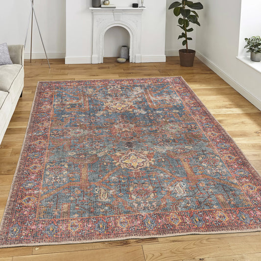 blue dark red boho cotton and polyster machine washable traditional rustic area rug 2x5, 3x5 Runner Rug, Entry Way, Entrance, Balcony, Bedside, Home Office, Table Top