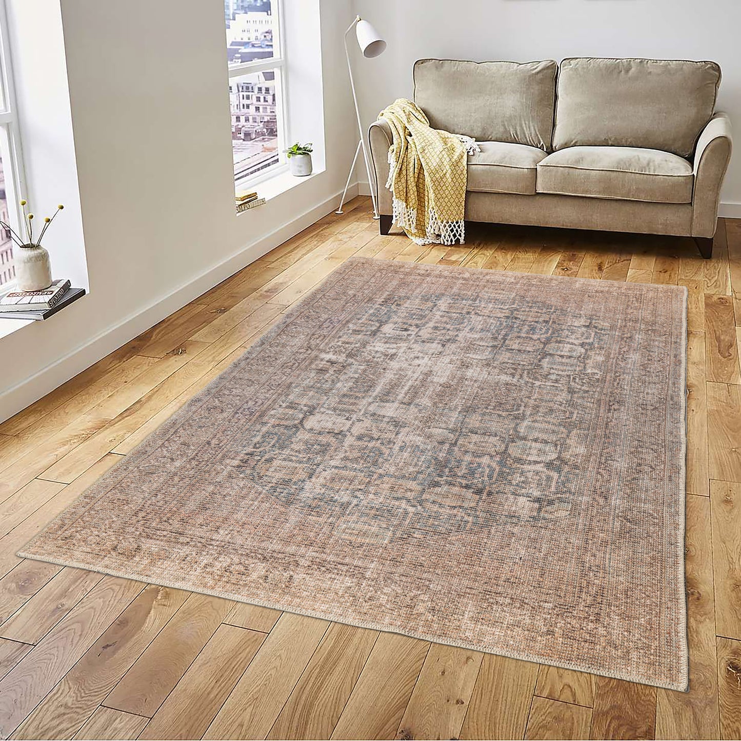 blue cotton and polyster machine washable traditional rustic area rug 6x8, 6x9 ft Living Room, Bedroom, Dining Area, Kitchen Carpet